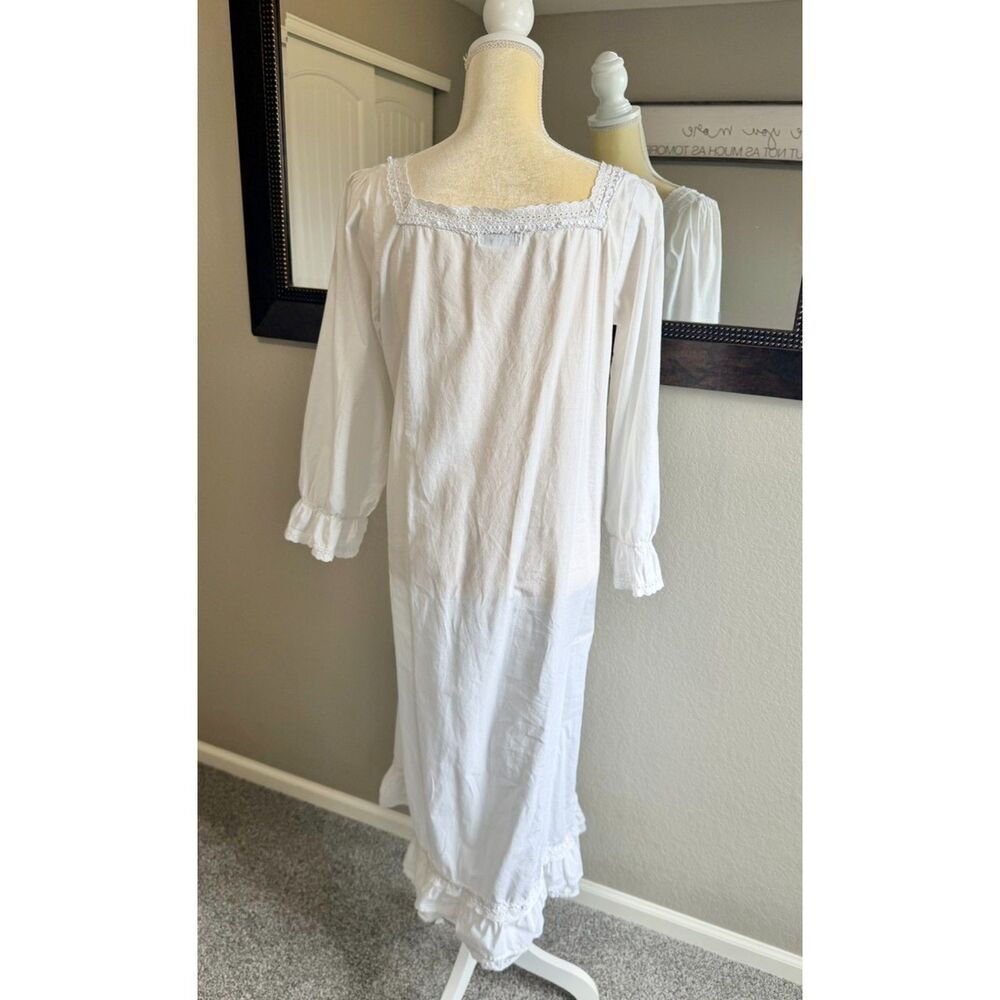 The 1 for U White Cotton Nightgown Womens M Long Sleeve Lace Cottagecore Prairie